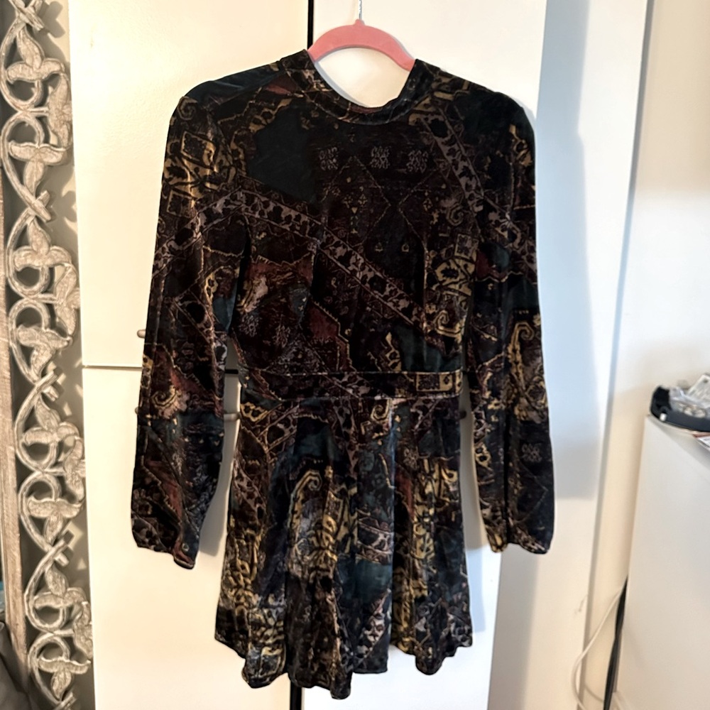 Free people romper, velvet open back size 2